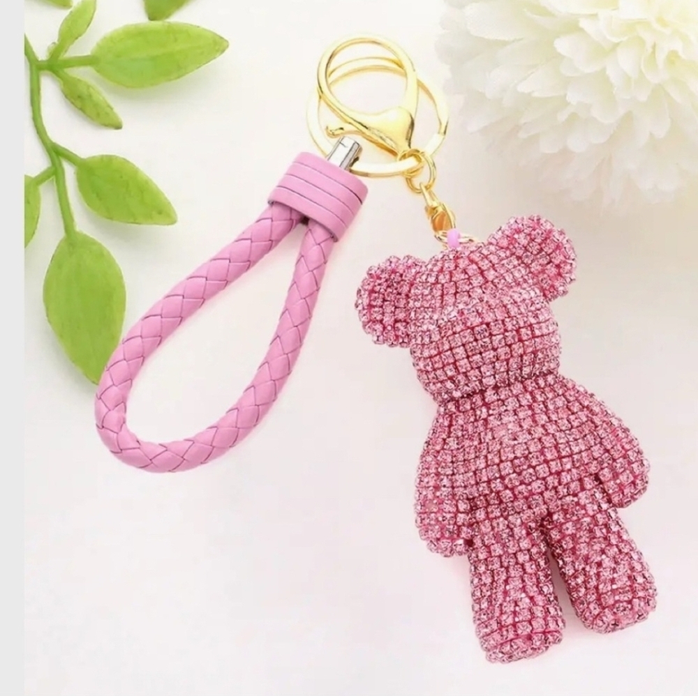 💞▪️ Natasha▪️ Couture Crystal Pink Bear Keychain/ Handbag Charm